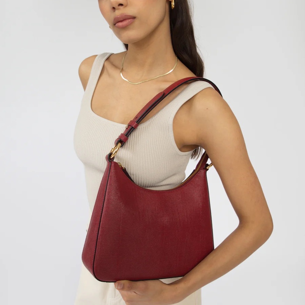 Hyer Goods Luxe Medium Shoulder Bag Cherry Red Lizard 100% Leather